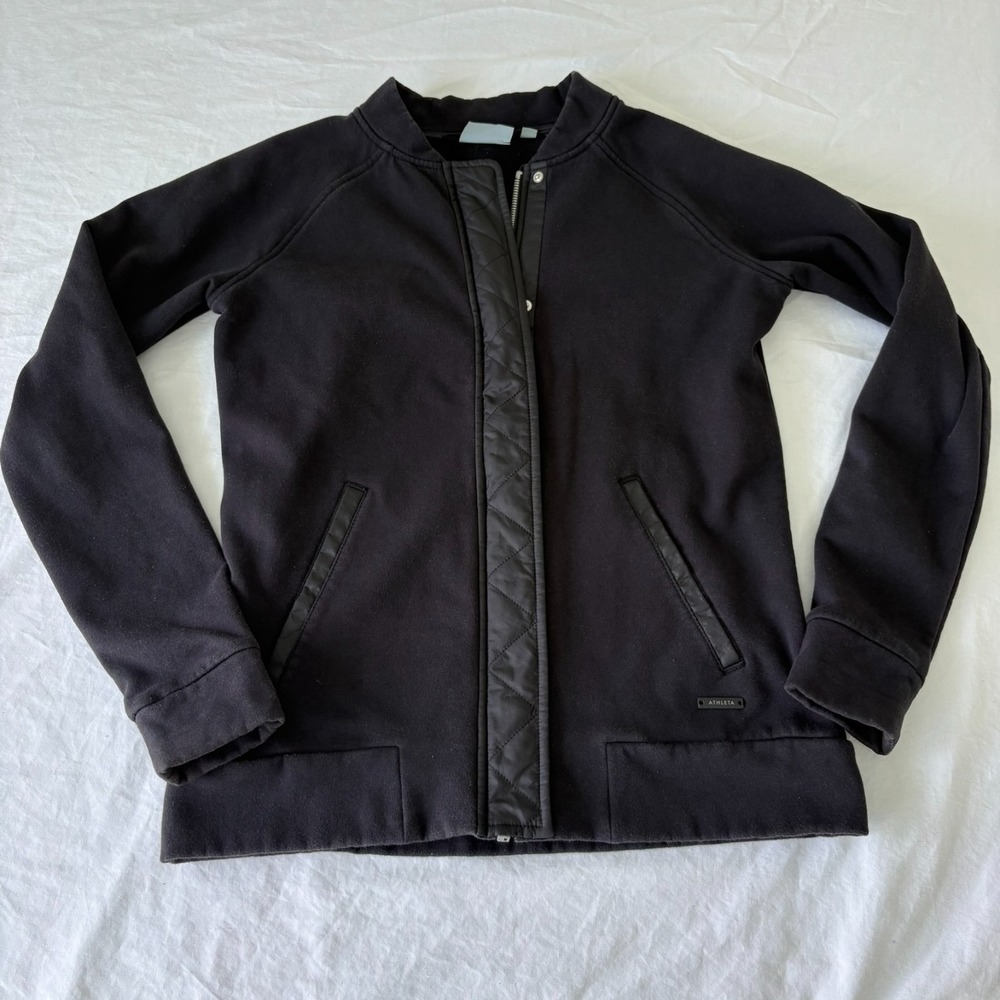 Athleta Womens Black Long Sleeve Full Zip Fleece Outdoor‎ Bomber Jacket Size XXS